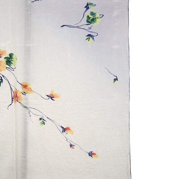 Vintage Silk Scarf w Delicate Yellow Flower Print Hand Rolled Hem 29x30 -Hey Viv - Picture 4 of 5
